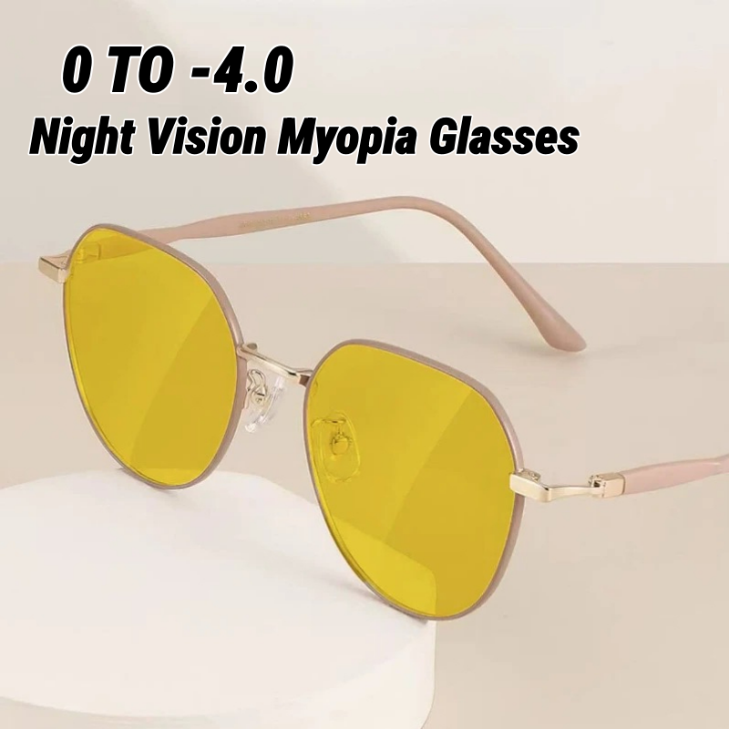 Lunettes de vision nocturne rondes en métal unisexe, anti-éblouissement pour la conduite de nuit, lunettes de vue à dioptrie négative, lunettes spécifiques pour conducteurs