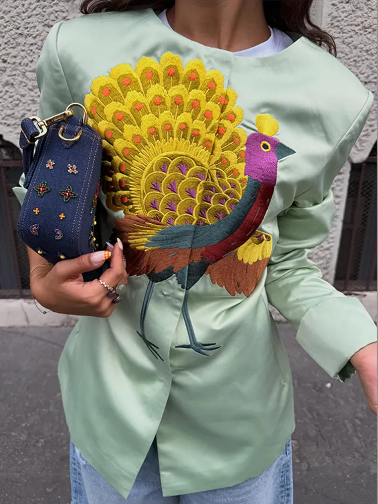 Manteau Élégant Brodé pour Femme, Manches Longues, Col Rond, Simple Boutonnage, Nouvelle Collection Printemps-Automne 2026, Vêtement d'Extérieur Tendance pour Femme