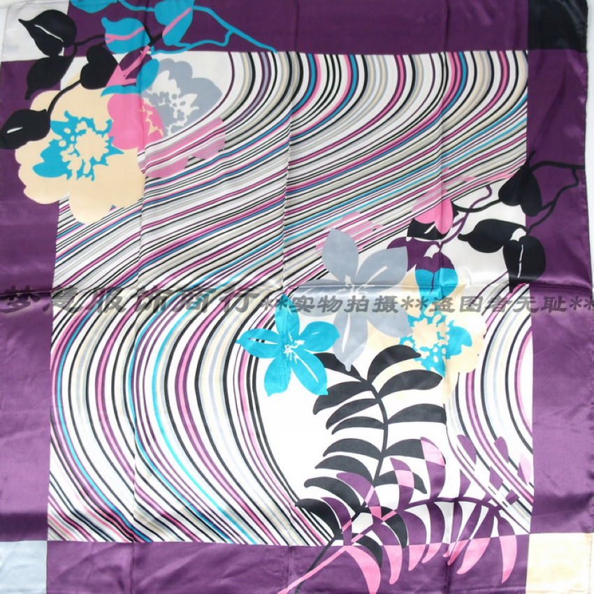 Grand foulard carré en soie imprimé pour femmes, élégant, 90x90cm, mode printemps et automne, châle en soie Polyester gris et violet, 2020
