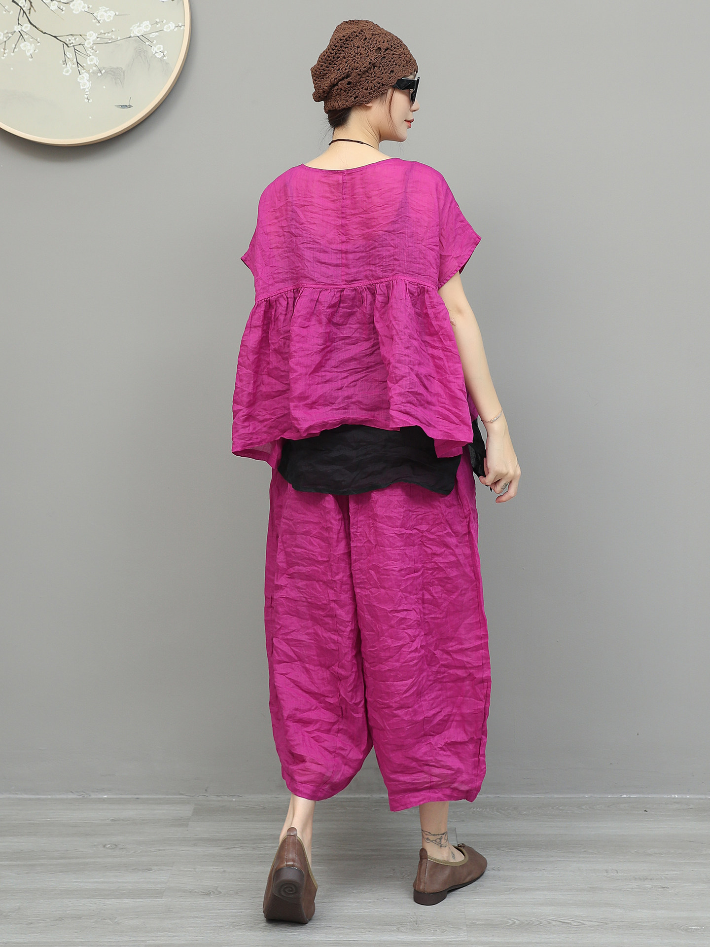 Ensemble décontracté 2 pièces pour femme : haut court à manches courtes et pantalon large à jambes courtes (T-shirts et pantalons)