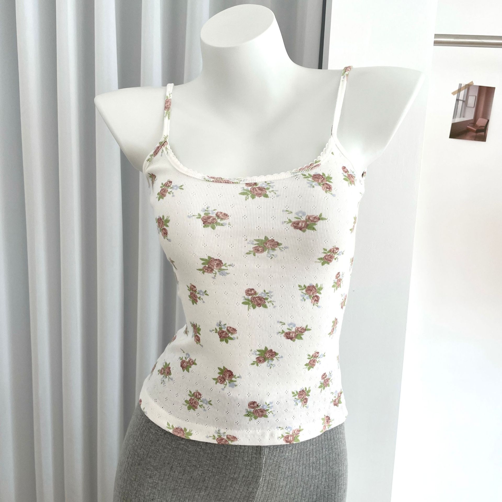 Camisole en coton à imprimé floral pour femme, style Y2K, débardeur d'été simple, streetwear, sans manches, mignon et élégant, style preppy