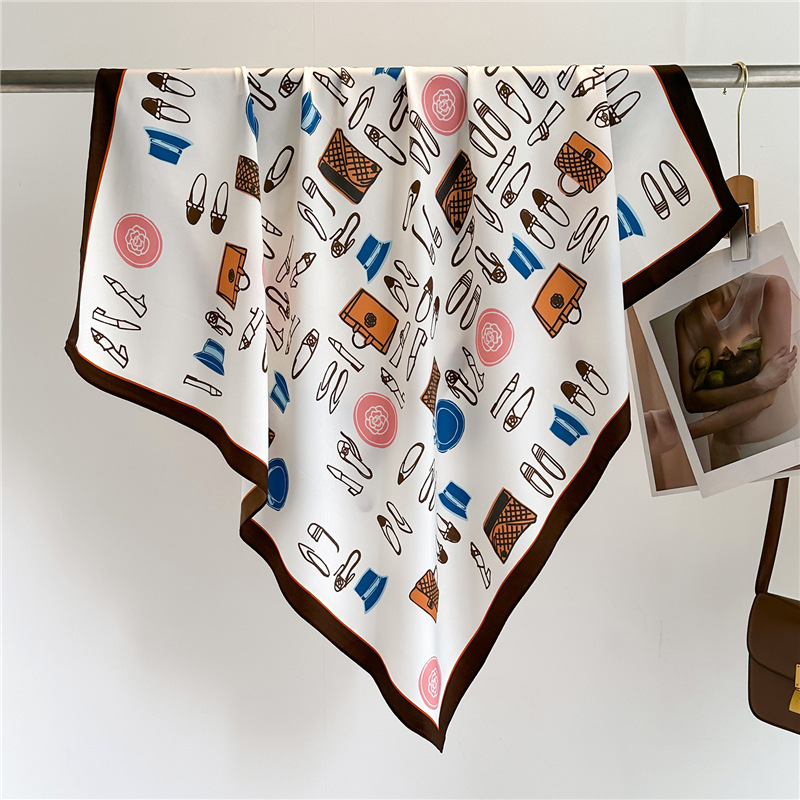 Foulard carré 90x90cm de protection solaire pour femme, en soie imprimée, bandana, châle de plage de luxe, élégant, pour voyage, hijab, bandeau