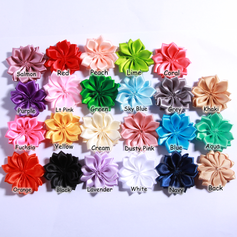 Ruban en satin mini 4 cm, fleur unie pour accessoires de cheveux, fleurs en tissu de soie multicouches en forme d'étoile pour bandeau de fille