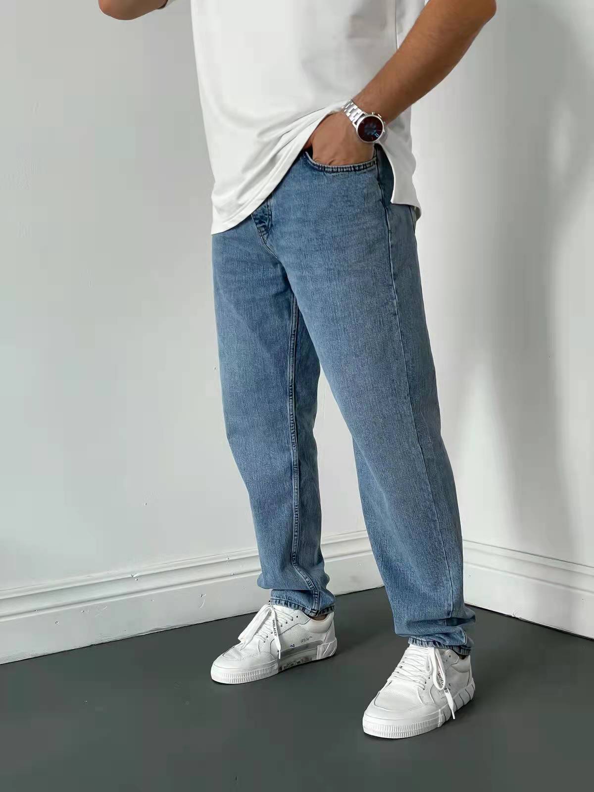 2025 nouveaux hommes d'affaires jean décontracté droit Stretch mode classique bleu noir travail Denim pantalon mâle marque vêtements S-3XL