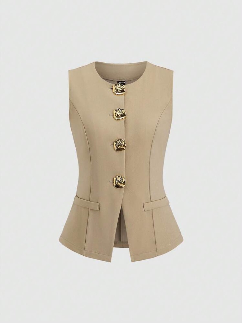 Ensemble gilet sans manches pour femmes, avec tempérament à la mode, col rond, coupe cintrée et vêtements amincissants, 2025