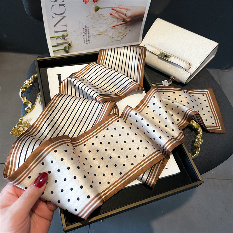 Écharpe fine en satin doux pour femme, foulard à pois français, écharpe de cheveux pour femme, bandeau de sauna, écharpes de la présidence