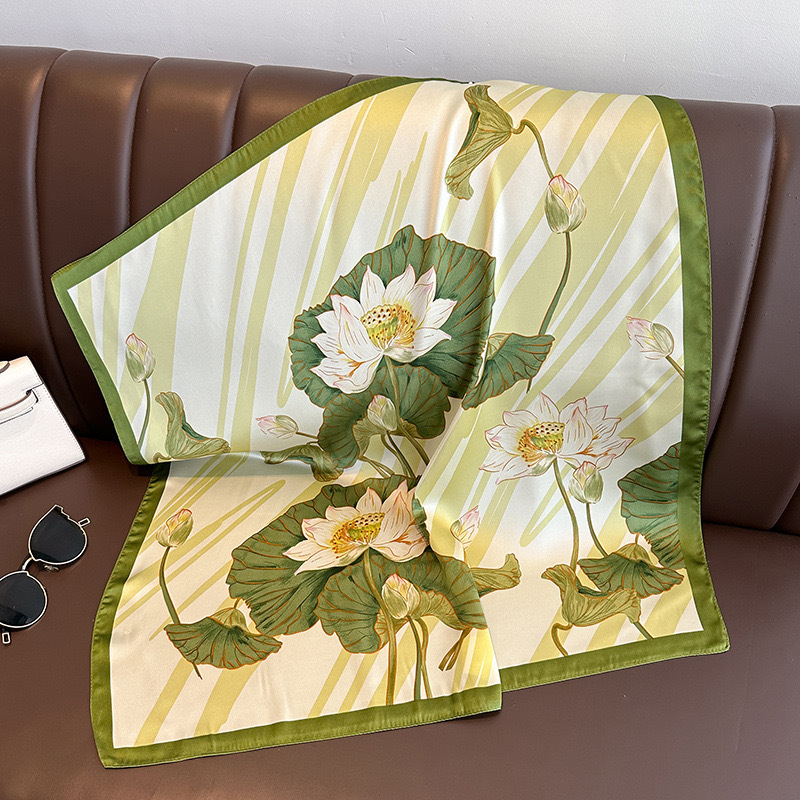 Foulard carré en soie tendance pour femme, bandeau imprimé fleurs, châle en satin, écharpe, bandeau pour cheveux, bandana, hijab pour femme