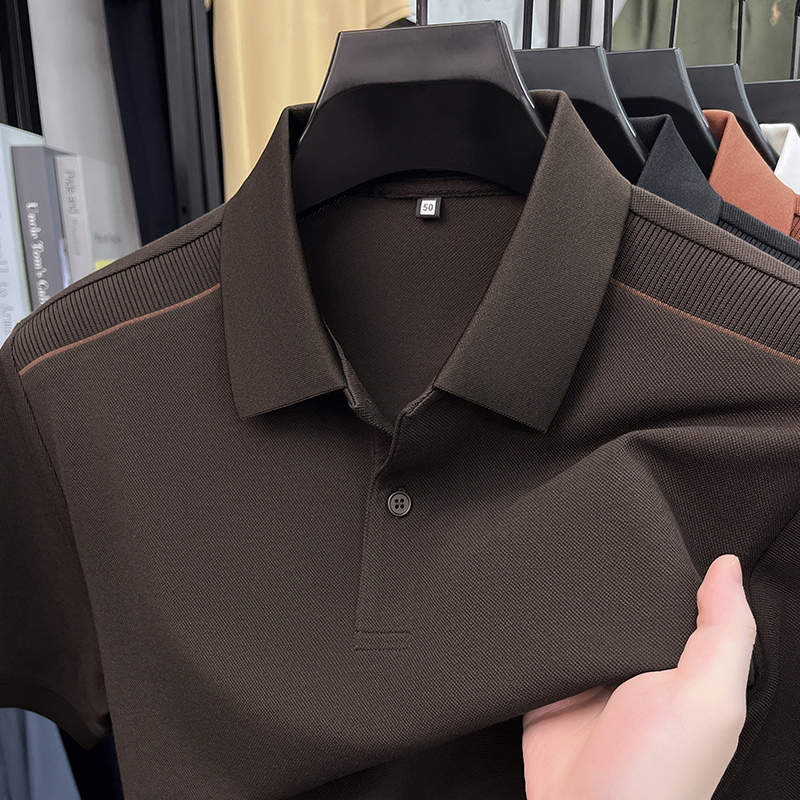 Marque haut de gamme coton mercerisé manches courtes polo Summer Fashion confortable respirant Business Casual monochrome hommes t - shirt
