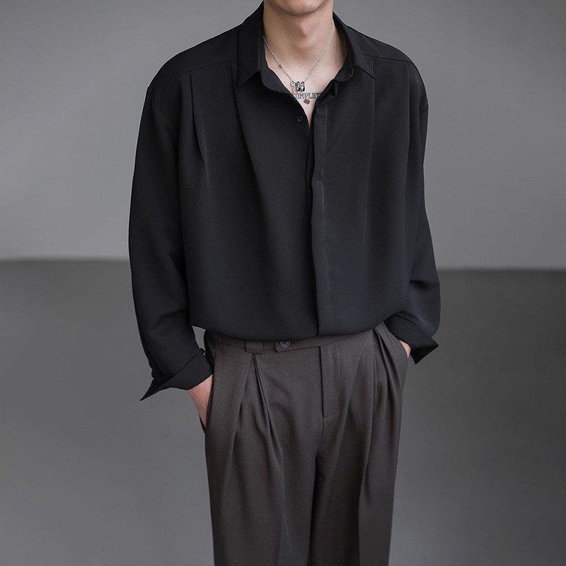 Chemises à manches longues pour hommes, soyeuses et lisses, décontractées, habillées ou formelles, sans repassage, résistantes aux plis, style coréen, streetwear