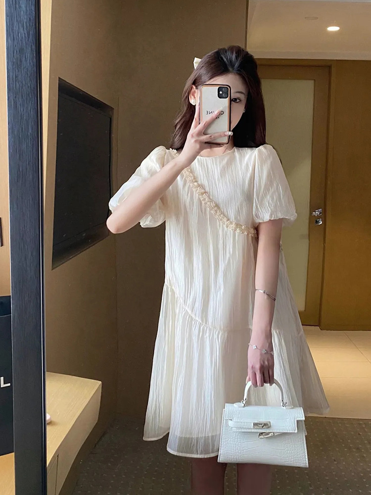 Nouvelle Robe en Chiffon Tendance pour Femme, Col Rond, Manches Courtes, Mini-Robe Sexy, Décontractée d'Été, Style Japonais Mignon et Élégant, Douce, Vestidos