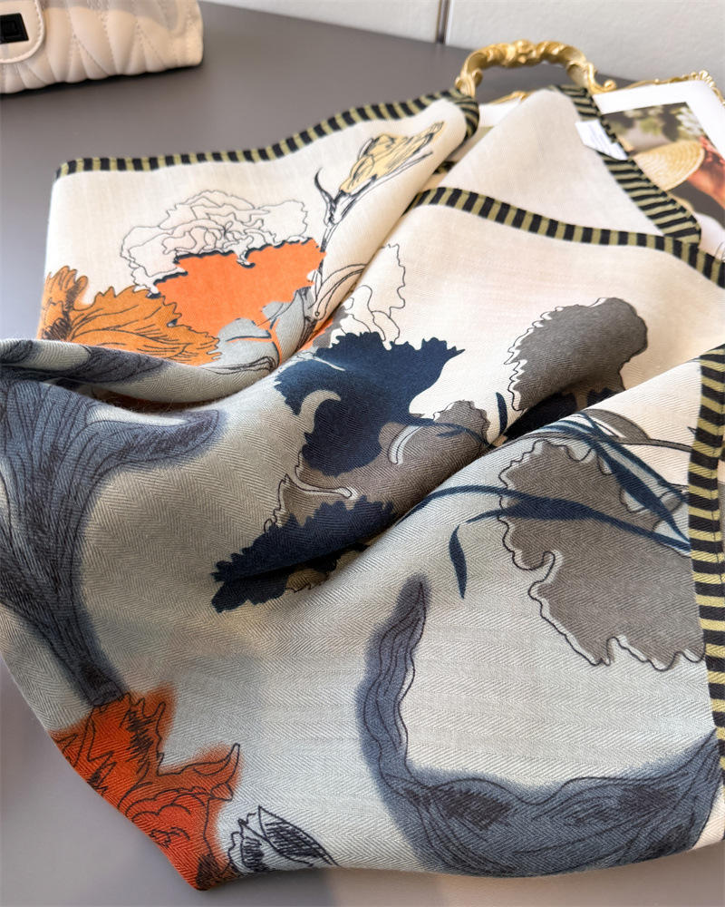 Foulard de tête à imprimé floral de luxe pour femmes, enveloppe en coton, hijab, chaud, printemps, automne, doux, carré, bandana, foulard