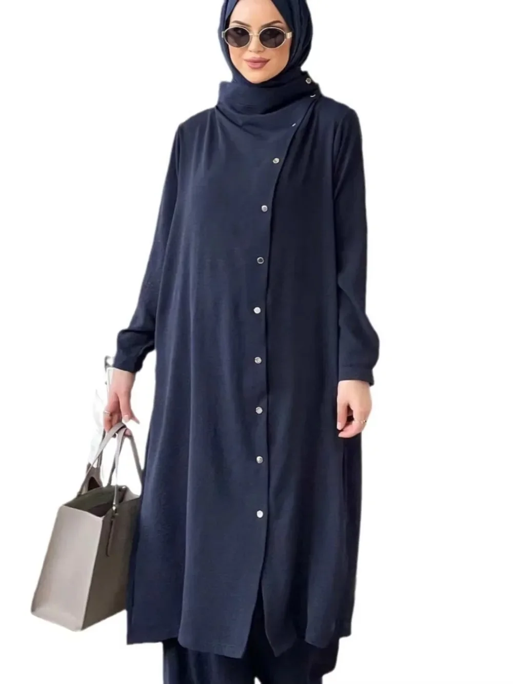 Ensemble 2 pièces pour femmes musulmanes, Cardigan Long, chemise avec pantalon à jambes larges, costume à simple boutonnage, tenues marocaines de dubaï, Ensemble musulman