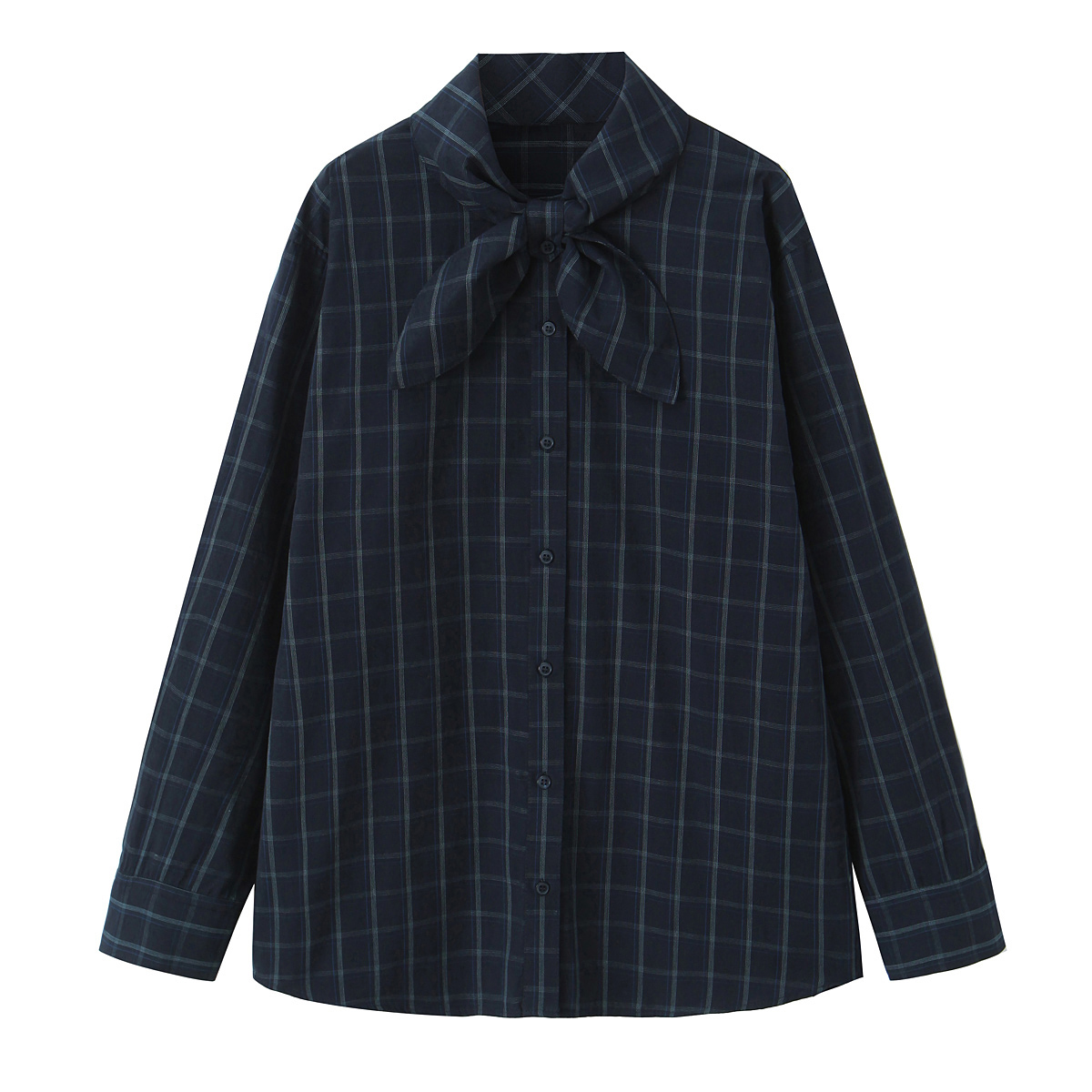BSAY écharpe plaid popeline chemise femmes mode 2025 automne hiver nouveau nœud bouton lâche manches longues Blouses Chic dames hauts mujer