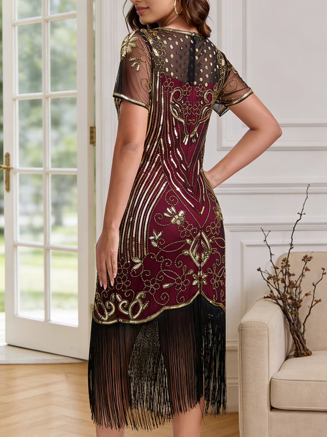 Robes de soirée pour femmes style années 20, inspirées du Grand Gatsby, avec paillettes et franges, pour les soirées cocktail des années 20