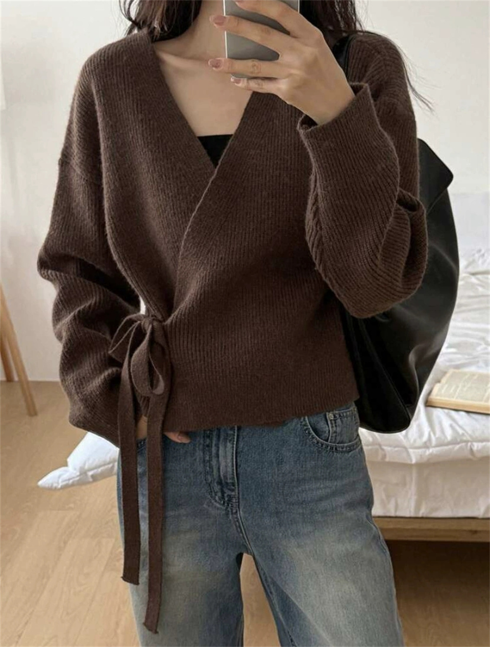 Mode coréenne femmes mince Sexy col en v taille tricot pull 2025 automne hiver pull Cardigan femme vêtements chandails pour les femmes