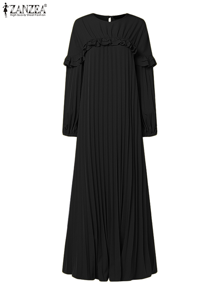 ZANZEA-Robe Maxi Abaya musulmane à manches longues pour femmes, Robe de soirée plissée élégante, Robe d'été islamique, Hijab, Mode de printemps, 2025