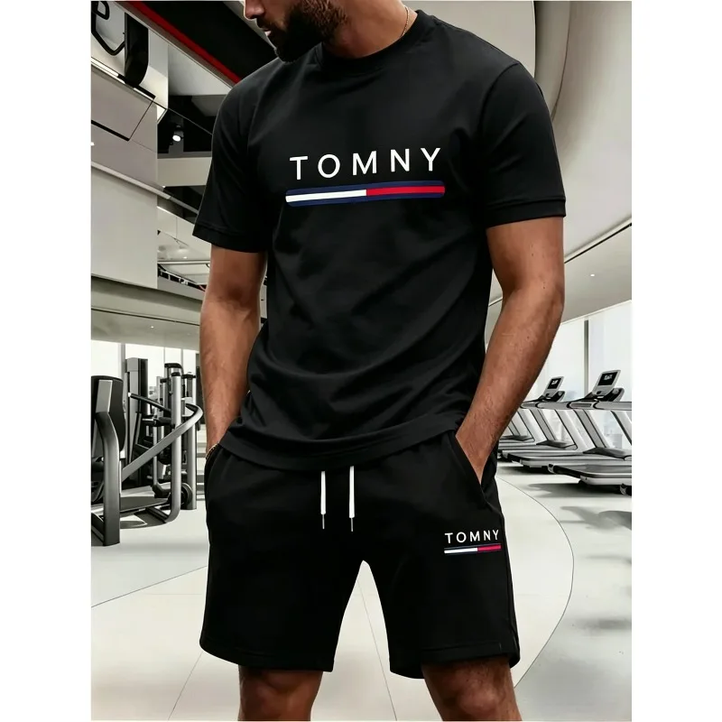 Costume de sport pour hommes, mode d'été, costume de sport à manches courtes, motif imprimé tendance, trois couleurs au choix