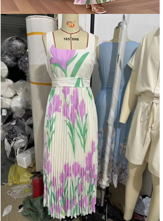 Robes pour femmes sexy à col carré, plissées, imprimées de fleurs, taille haute, longues, nouvelles robes d'été sans manches