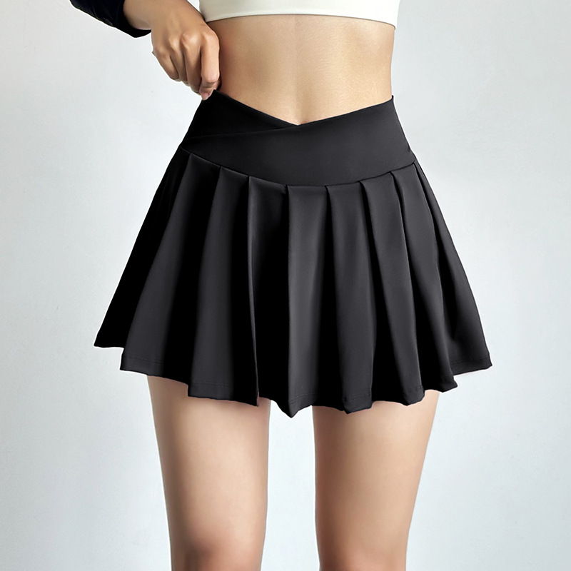 Jupe courte de sport pour femmes, pantalon de yoga anti-marche, vêtements de course, de fitness, séchage rapide, respirant, taille haute, jupe plissée, été