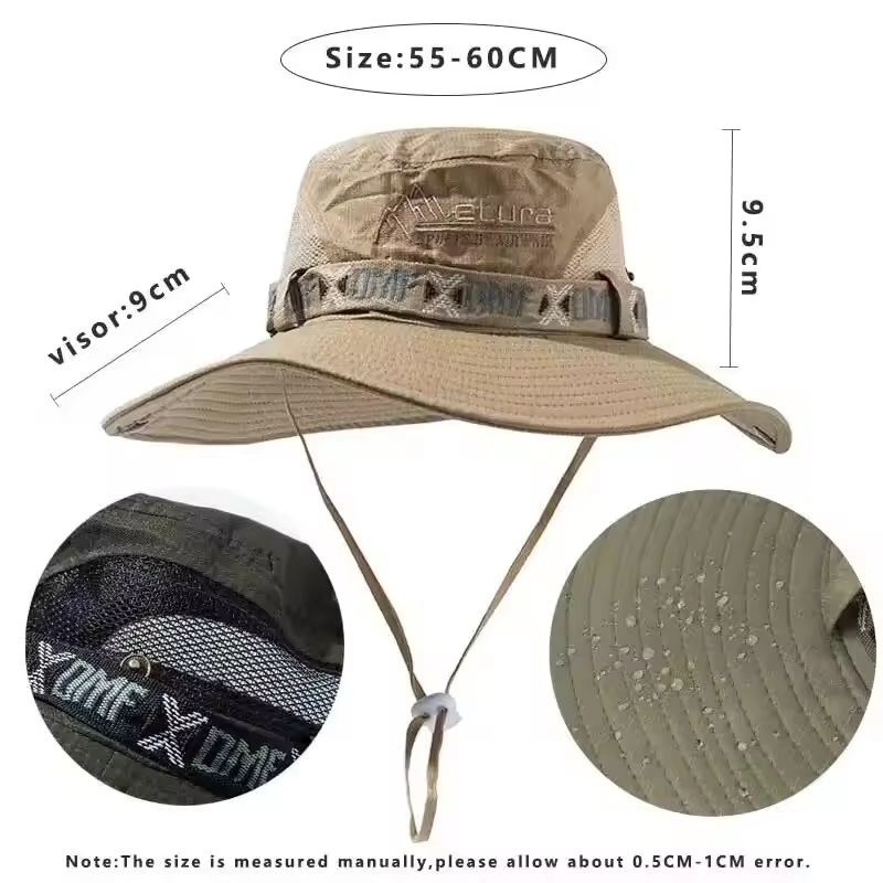Chapeau Bob d'été pour homme, protection UV, large bord, style Panama, safari, chasse, randonnée, chapeau de pêcheur en maille, casquette de plage anti-UV
