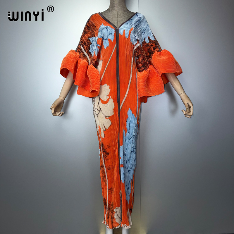 Robe plissée WINYI à manches bouffantes, paréo de plage, caftan musulman, abaya, robe de soirée longue de luxe Dubaï pour femme