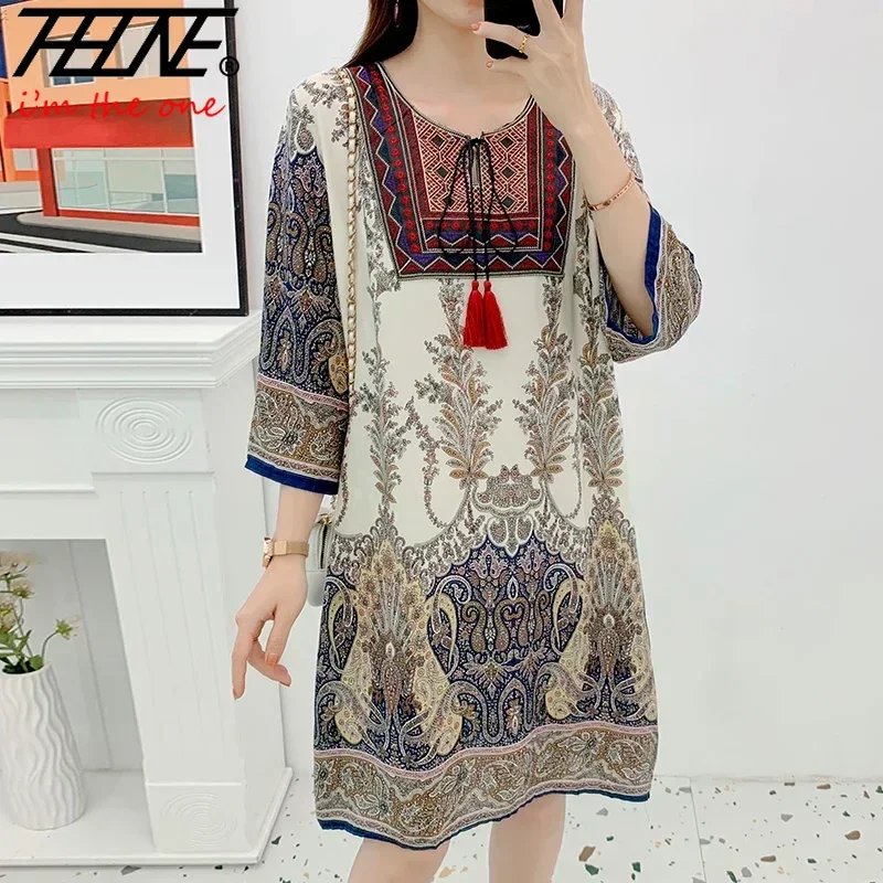 Robe Indienne à Imprimé Floral pour Femme, Vêtement Éducatif, Vintage, Décontracté, Style Coréen, Broderie de Plage, Pompon, Été, Stock