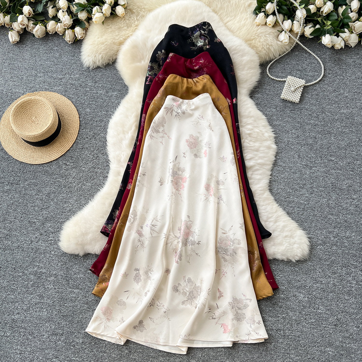 Jupes longues en satin à fleurs élégantes pour femmes, taille haute, mode printemps-été 2026, style moulante, coupe A, Faldas
