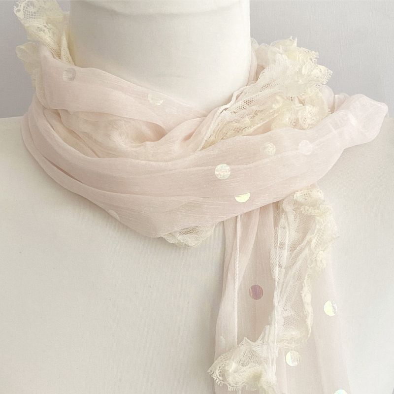 Nouvelle écharpe fine en dentelle printemps-été, protection solaire, polyvalente, mignonne, style JK, vintage à pois, accessoire de jupe pour l'extérieur