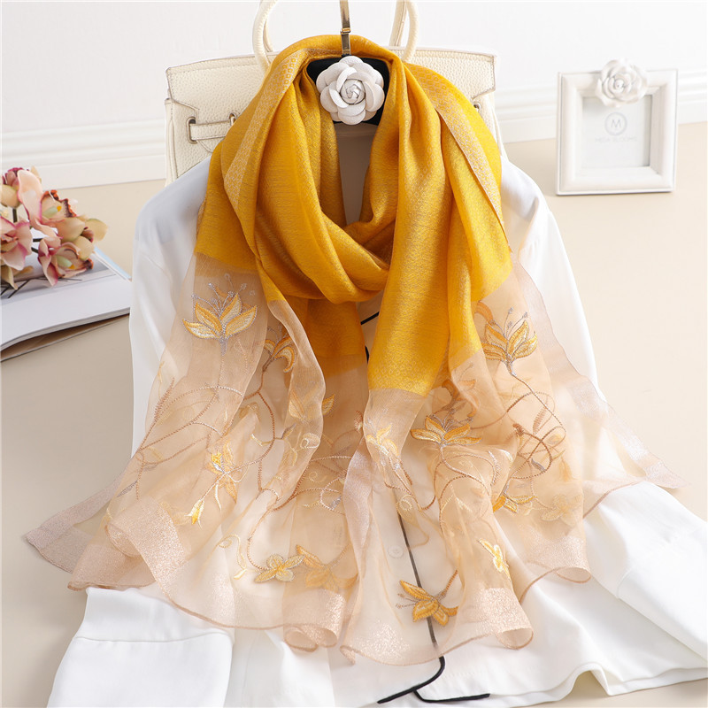 Écharpe Brodée en Laine Chaude pour Femme, Châle, Hijab, Bufanda, Pashmina Floral, Vente en Gros, 2024