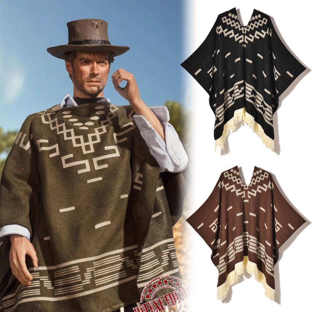 Manteau d'hiver chaud style western imitation cachemire, tricoté épais avec franges, châle large pour femme et homme