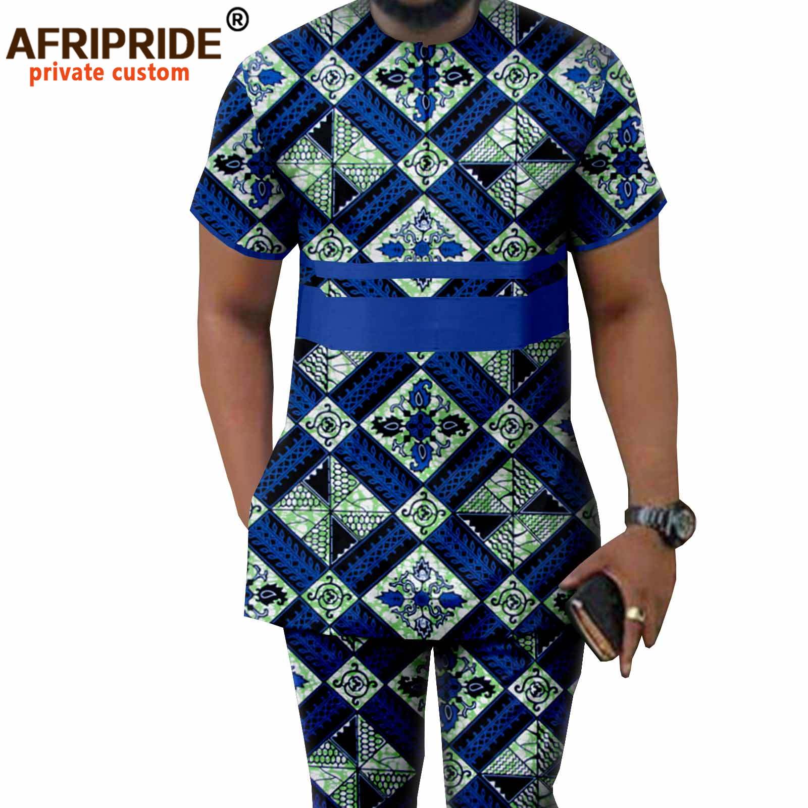 Ensemble de vêtements africains pour hommes, chemise Dashiki, haut court, tenue à manches courtes, pantalon Ankara, grande taille, tenues décontractées, A2116042, 2 pièces