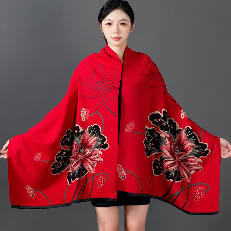 Femmes hiver châle cachemire écharpe imprimé fleuri châle enveloppement Pashmina chaud foulards épais voyage couverture femme tout-Match Echarpe