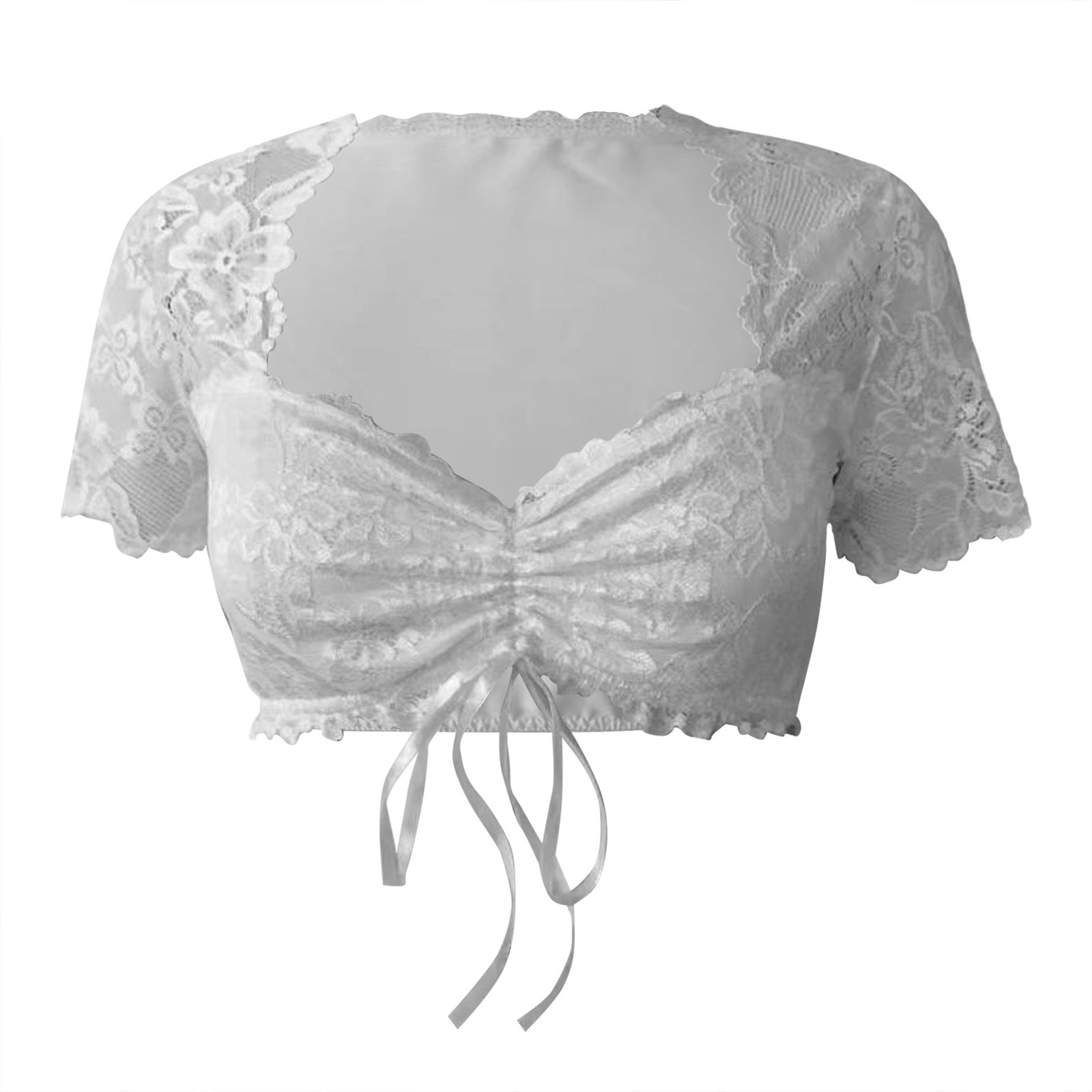 Chemisier élégant pour femme, blanc, manches courtes, style Dirndl, en dentelle transparente, crop top, chemise de bière bavaroise, costume traditionnel