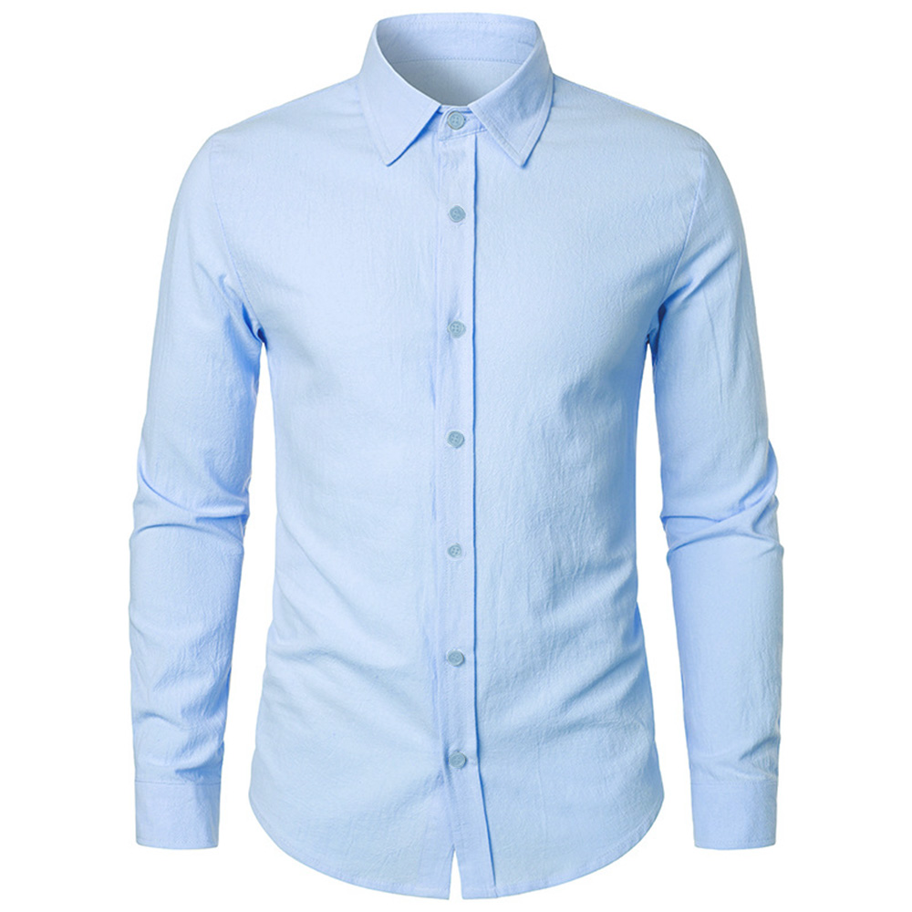 Chemise d'affaires en lin de coton pour hommes, coupe couvertes, manches longues en Y, chemises formelles décontractées, printemps, automne