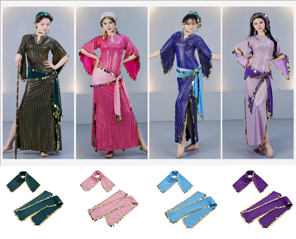 Accessoires de Danse du Ventre pour Femmes : Écharpe Baladi Saidi, Robe de Danse Folklorique, Costume de Cabaret, Ceinture de Hanche à Pièces, Foulard de Tête