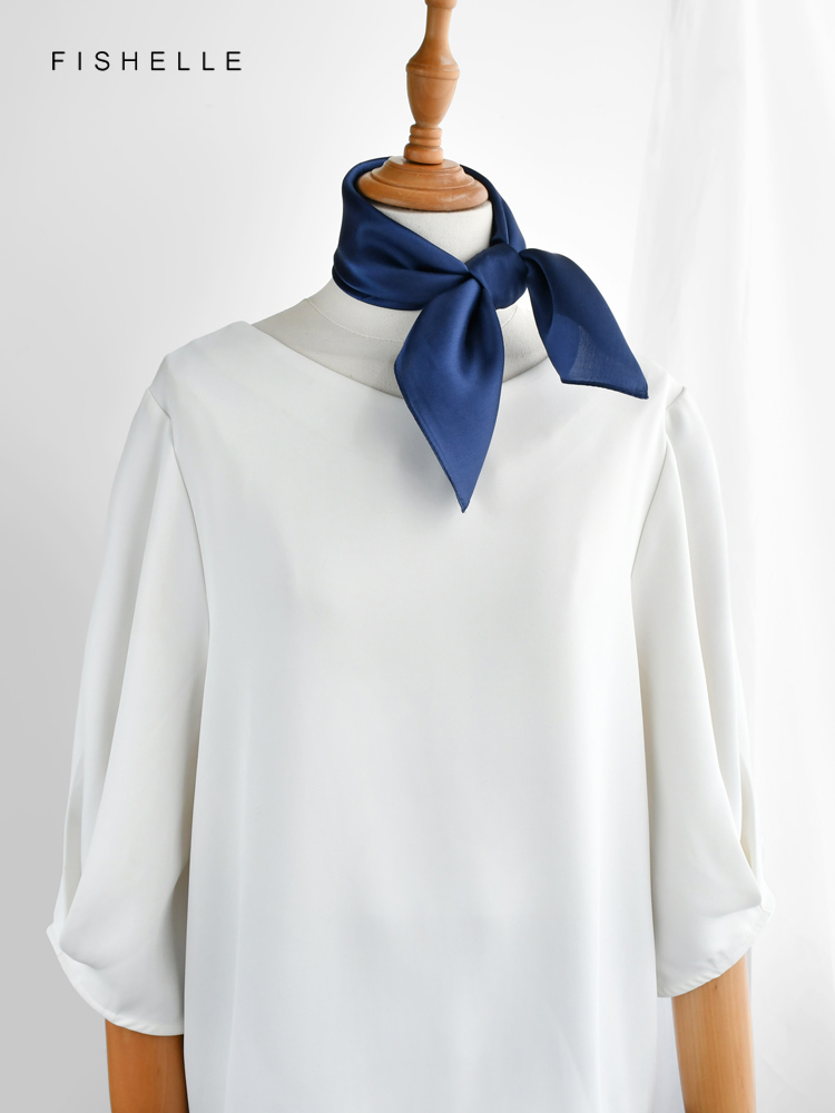 Foulard carré en soie bleu marine pour femmes, couleur unie, foulard en soie naturelle, petit hijab, col enveloppant, printemps automne