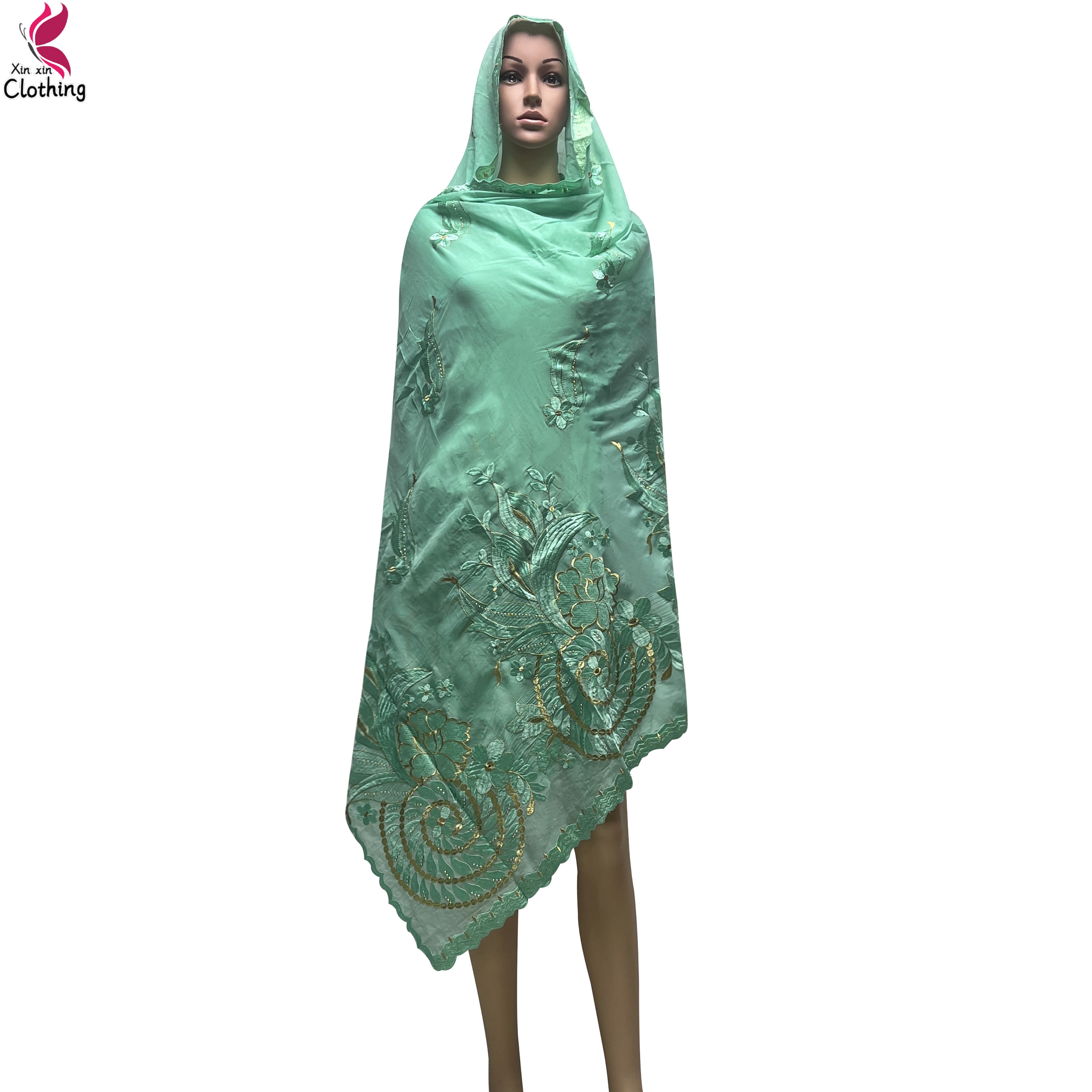 Foulard Hijab en Coton Brodé pour Femme Musulmane, Grande Écharpe de Haute Qualité, Style Africain Dubaï, Nouvelle Mode, 200cm x 105cm