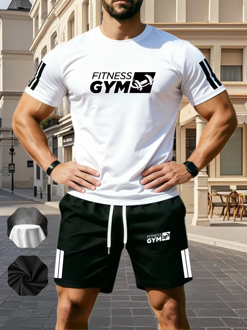 Ensemble sportif deux pièces pour homme : T-shirt à manches courtes et short – Tenue de sport pour la course et le fitness – Promotion estivale – Nouveauté très demandée