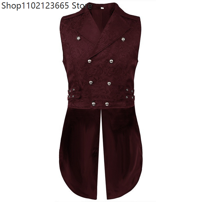 Costume Gothique Homme, Smoking Médiéval, Chemise Noire Steampunk, Gilet, Tenue de Cour, Costumes de Cosplay Vampire Halloween 2026