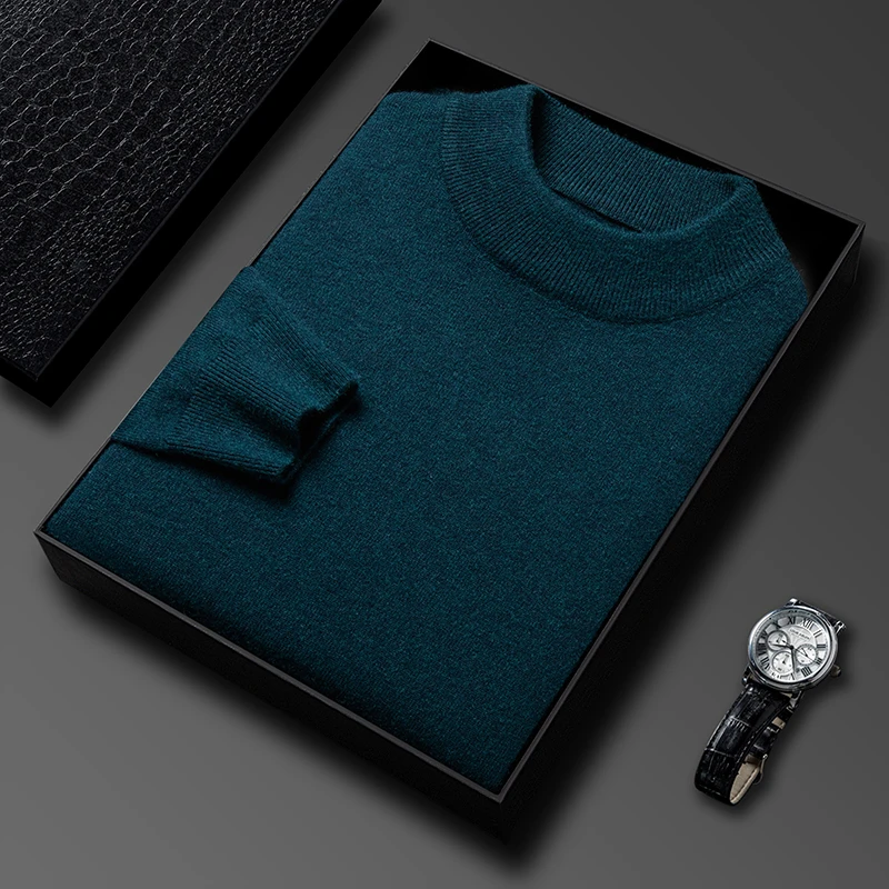 Pull en tricot demi-col roulé pour homme, sweat-shirt à col montant, couleur unie, de marque, décontracté, nouvelle collection automne/hiver