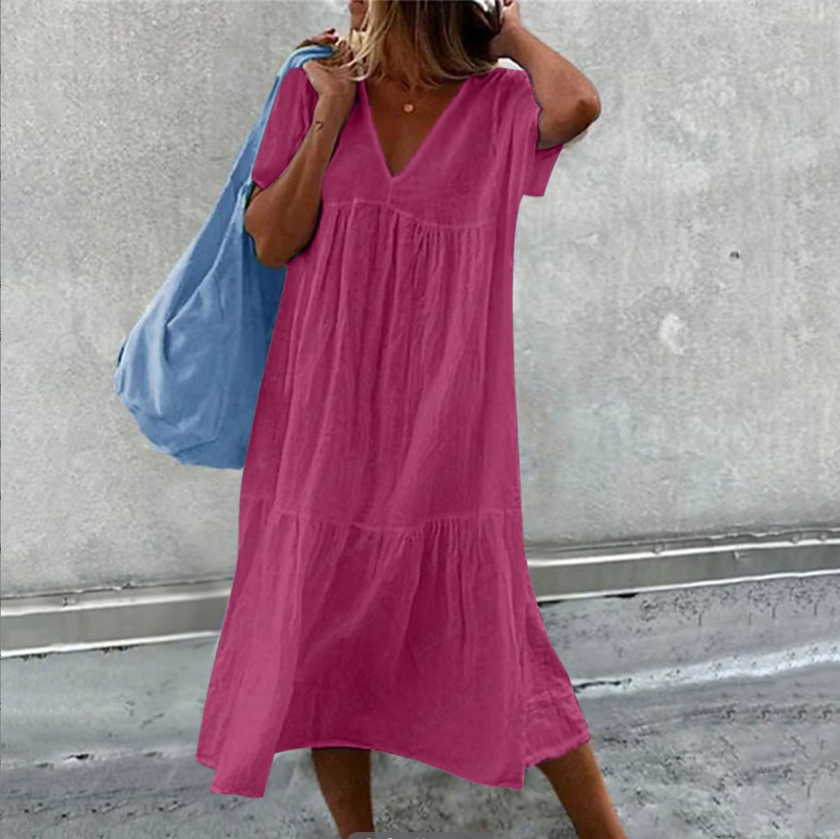 Jupe longue en coton et lin pour femmes, manches courtes, col rond, ample, couleur unie, mode Simple, robe rose de vacances, nouvelle collection 2025