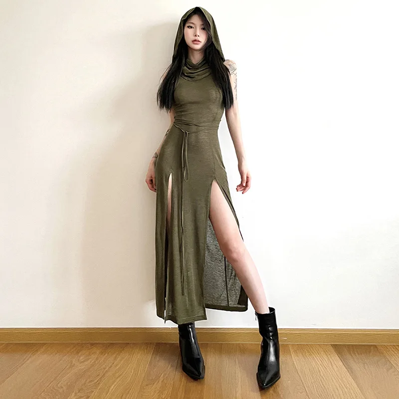 Robe à capuche avec fente à l'ourlet pour femmes, robe de soirée personnalisée, vêtements de club, tendance de la mode estivale, nouveau, 2023