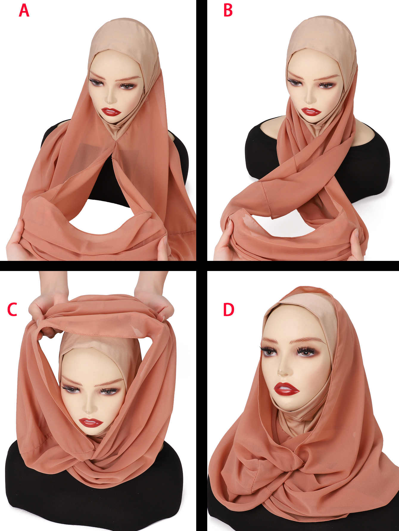 Hijab en mousseline prêt-à-porter, foulard instantané, sous-bonnet musulman, écharpe confortable couvrant le cou, turban léger