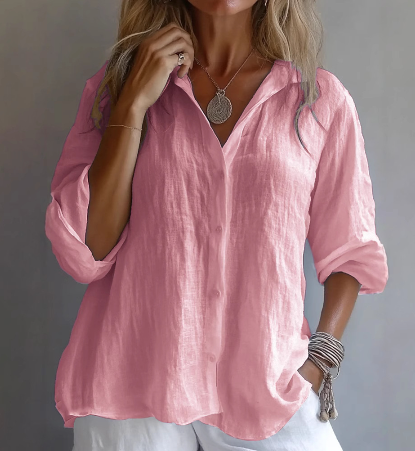 Chemise élégante à manches longues pour femmes, couleur Pure, décontractée, en coton et lin, boutonnée, nouveau Style transfrontalier, printemps automne