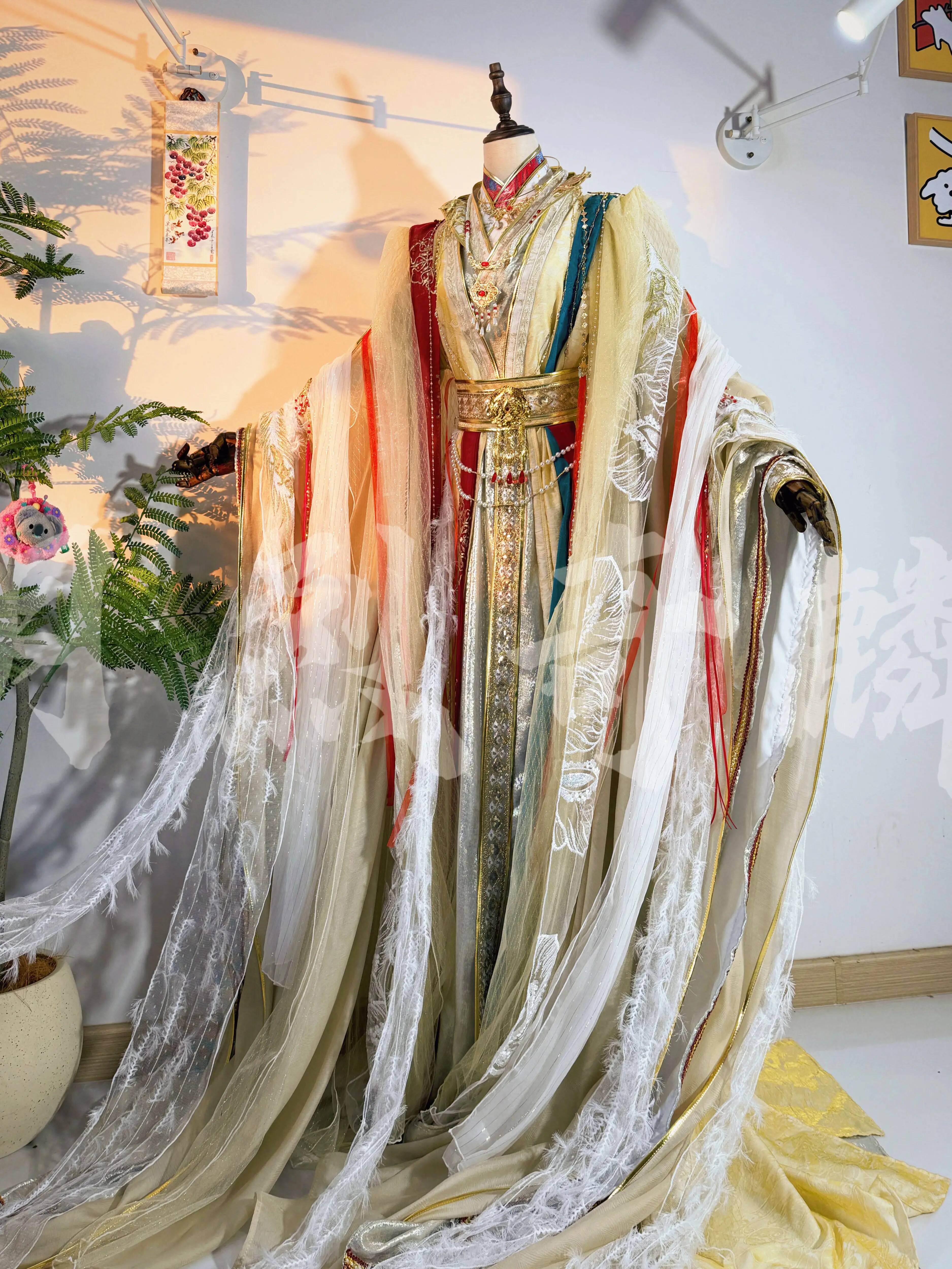 Costume de cosplay Tian Guan Ci Fu Xie Lian Tai Zi Yue Shen Platinum Peacock Hua Cheng pour Xie Lian Yue Shen, idéal pour les fêtes d'Halloween