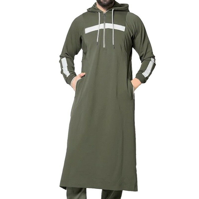 Abaya musulman pour hommes, caftan islamique, Costume arabe à capuche pleine longueur