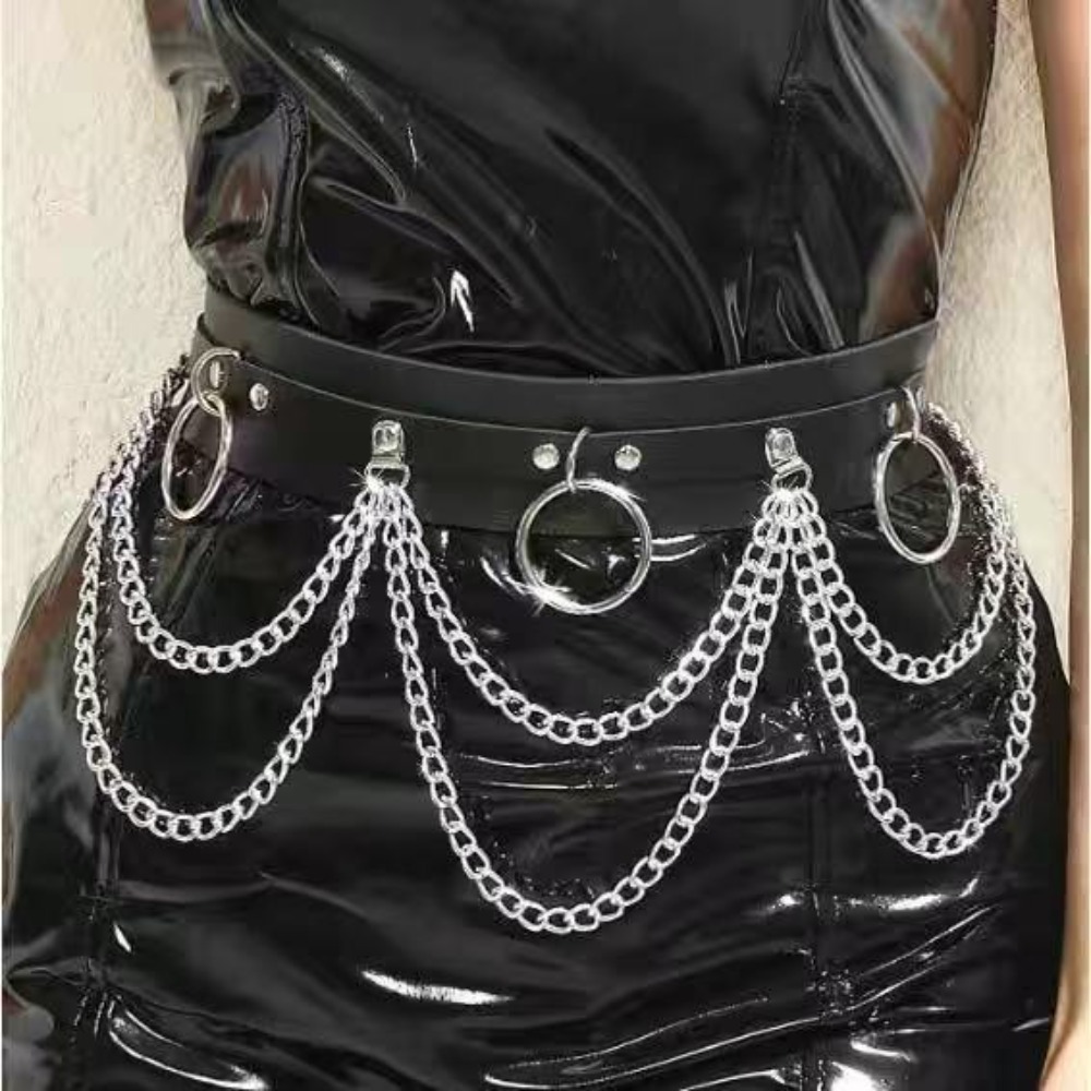 Ceinture gothique avec pompon et chaîne annulaire, adaptée à un usage quotidien des femmes, ceinture noire punk, ceinture rétro