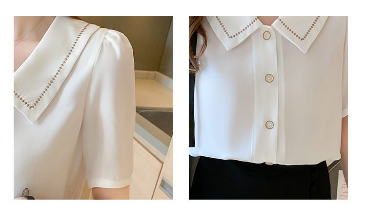 Chemisier en mousseline de soie à manches courtes pour femmes, chemise à col rabattu, chemisiers blancs d'été, E778, 2024
