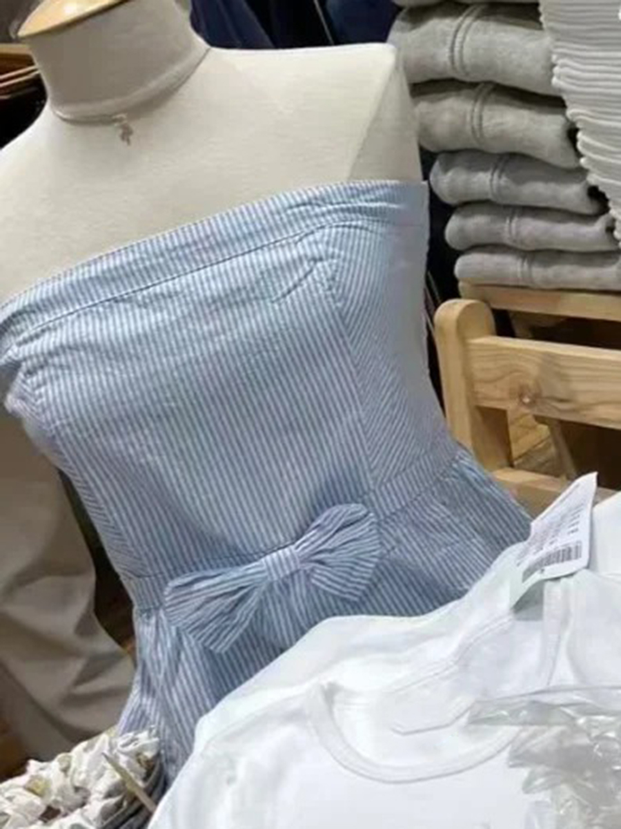 Nouveau débardeur tube rayé bleu pour femme, mignon, sans bretelles, en coton, sans manches, style preppy, décontracté et doux, coupe courte, pour l'été