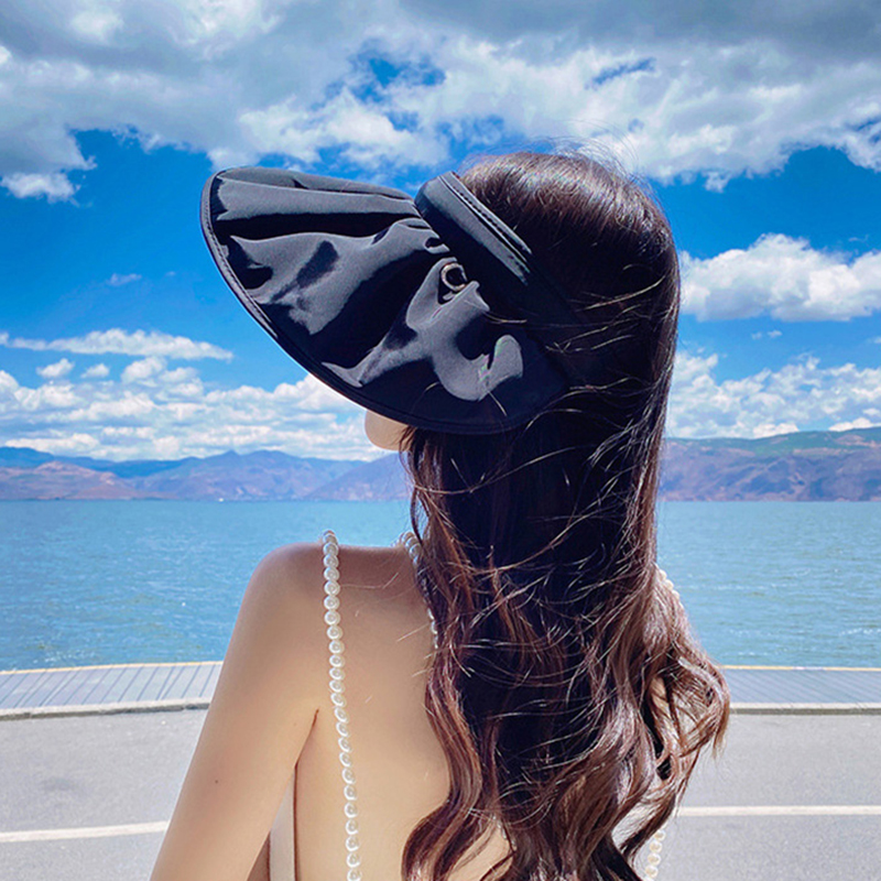 Chapeau de soleil pliable pour femme, visière large, protection UV, chapeau de plage d'été